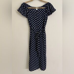 MONTEAU Los Angeles Juniors’ Polka Dot Cap Sleeve Button‎ Down Maxi Dress Size L